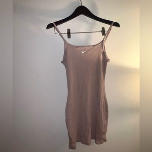 Nike Women's Ribbed Spaghetti Strap Bodycon Shape Flattering Summer Dress Nude